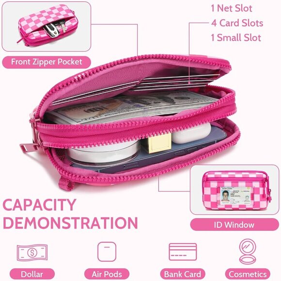 Versatile 3-Way Convertible Wristlet Wallet with RFID Protection - Rose Red - Picture 4 of 6